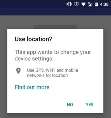 Typical runtime Location Permission Popup in Android