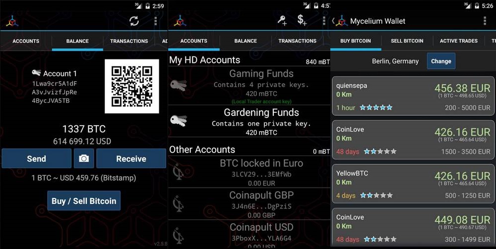 Mycelium cryptocurrency app