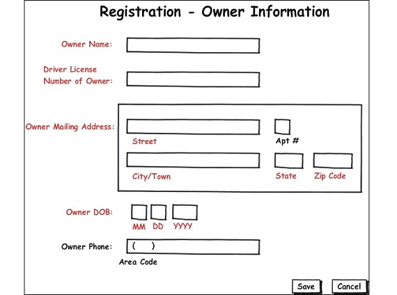 Example of  a wireframe for Requirements document