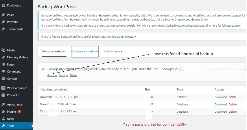 WordpressBackup Plugin in use by XIBO