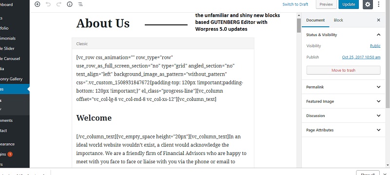 wordpress gutenberg editor hides wpbakery . WordPress 5.0 update
