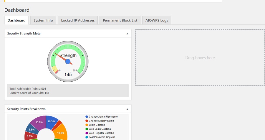 WP Security Plugin Dashboard