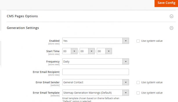 sitemap settings for magento 2