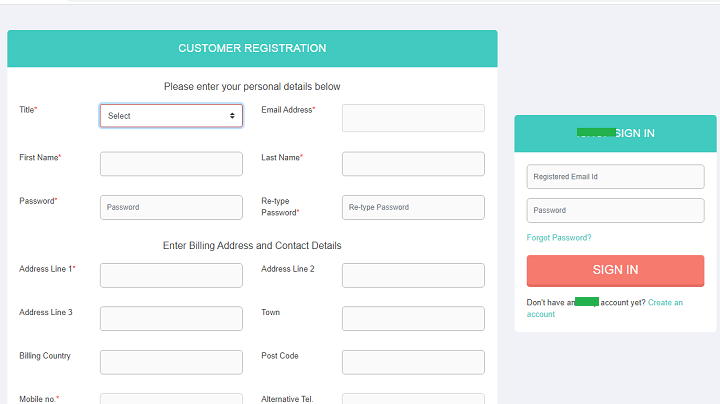 logistics software registration and login page example